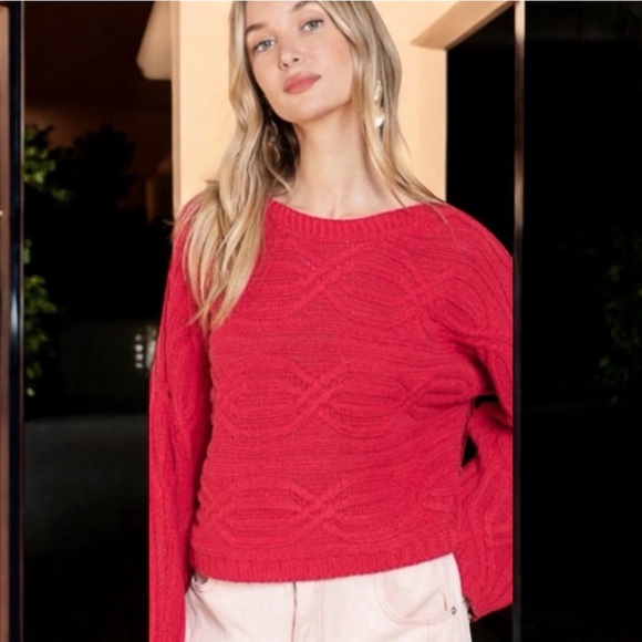 New! POL Red Magenta Slouchy Relaxed Knit Sweater - Picture 6 of 6